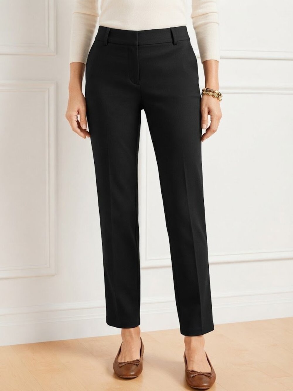 Talbots Hampshire Straight Ankle Pants Black Stretch Trouser Size 4